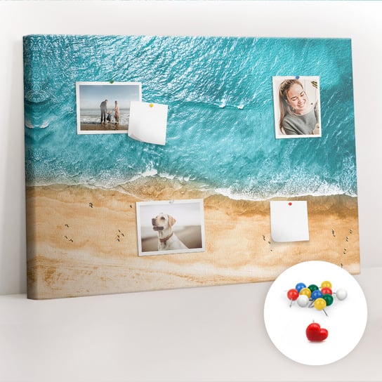 Organizer, Tablica korkowa 100x70 cm + Kolorowe Pinezki - Morze plaża ludzie Coloray