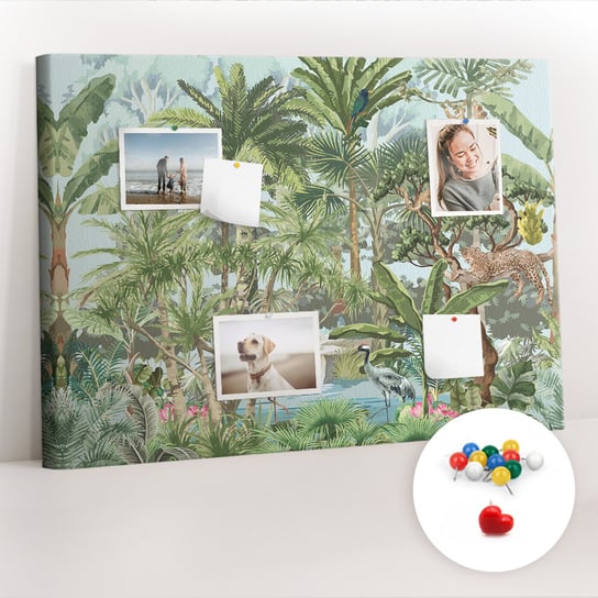 Organizer, Tablica korkowa 100x70 cm + Kolorowe Pinezki - Natura dżungla przyroda Coloray
