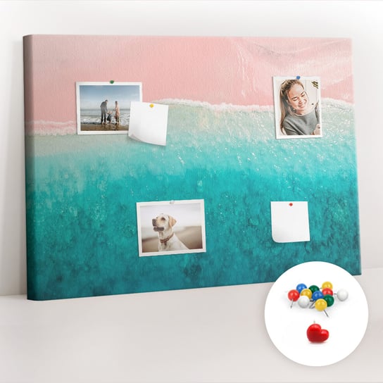 Organizer, Tablica korkowa 100x70 cm + Kolorowe Pinezki - Plaża morze piasek Coloray