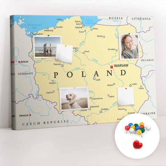 Organizer, Tablica korkowa 100x70 cm + Kolorowe Pinezki - Polityczna mapa Polski Coloray