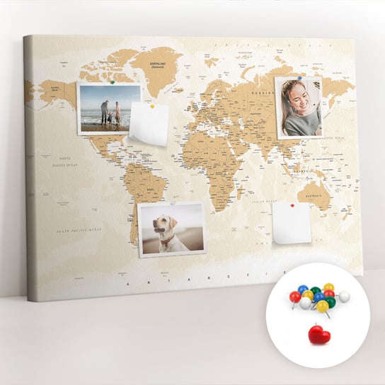 Organizer, Tablica korkowa 100x70 cm + Kolorowe Pinezki - Polityczna Mapa Świata Coloray