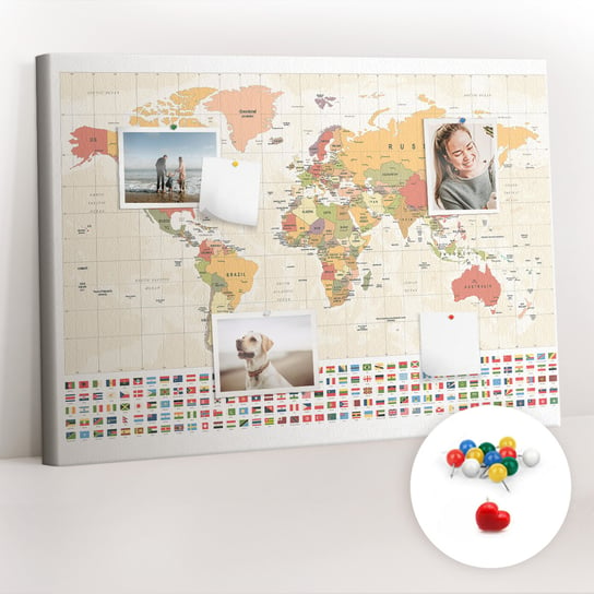 Organizer, Tablica korkowa 100x70 cm + Kolorowe Pinezki - Projekt mapy świata Coloray