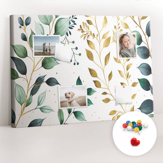 Organizer, Tablica korkowa 100x70 cm + Kolorowe Pinezki - Rośliny liście wzór Coloray