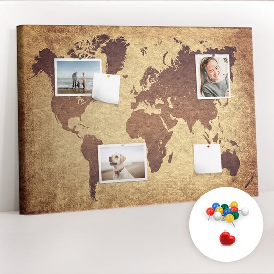 Organizer, Tablica korkowa 100x70 cm + Kolorowe Pinezki - Stara mapa świata Coloray