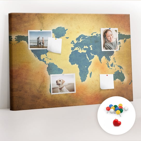 Organizer, Tablica korkowa 100x70 cm + Kolorowe Pinezki - Stara mapa świata Coloray