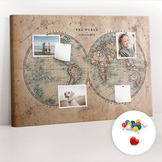 Organizer, Tablica korkowa 100x70 cm + Kolorowe Pinezki - Świat globus mapa Coloray