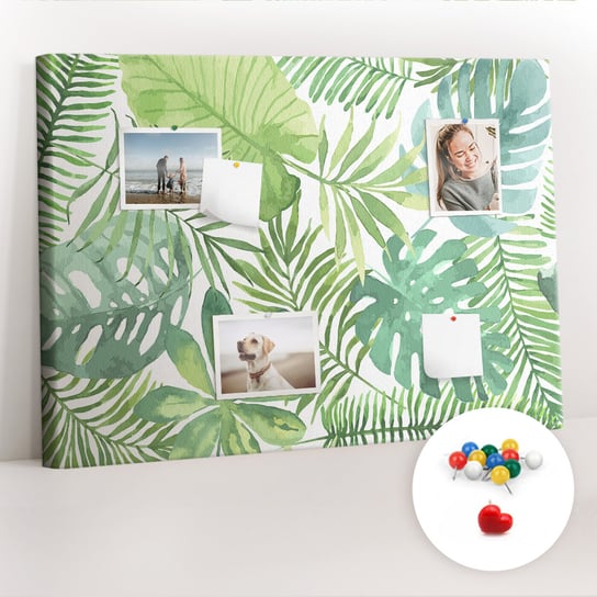 Organizer, Tablica korkowa 100x70 cm + Kolorowe Pinezki - Tropikalne liście Coloray