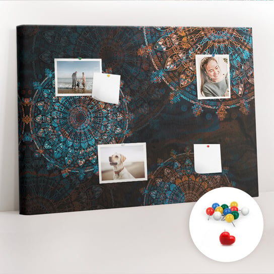 Organizer, Tablica korkowa 100x70 cm + Kolorowe Pinezki - Wzór mandala Coloray