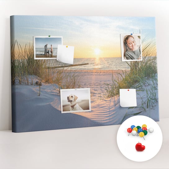 Organizer, Tablica korkowa 100x70 cm + Kolorowe Pinezki - Zachód słońca na plaży Coloray