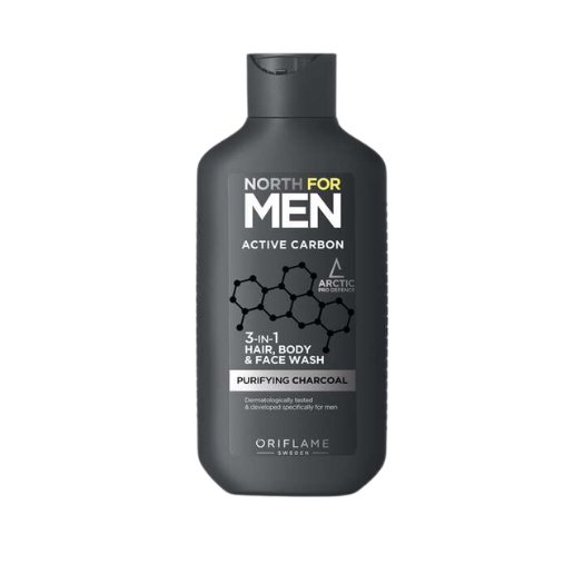 Oriflame, North For Men Active Carbon, Żel pod prysznic  3 w 1 do włosów, ciała i twarzy, 250ml Oriflame