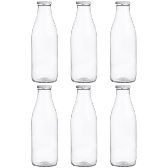 Orion Butelka szklana na mleko do mleka lemoniady soku z zakrętką 1 l zestaw butelek 6 sztuk Orion