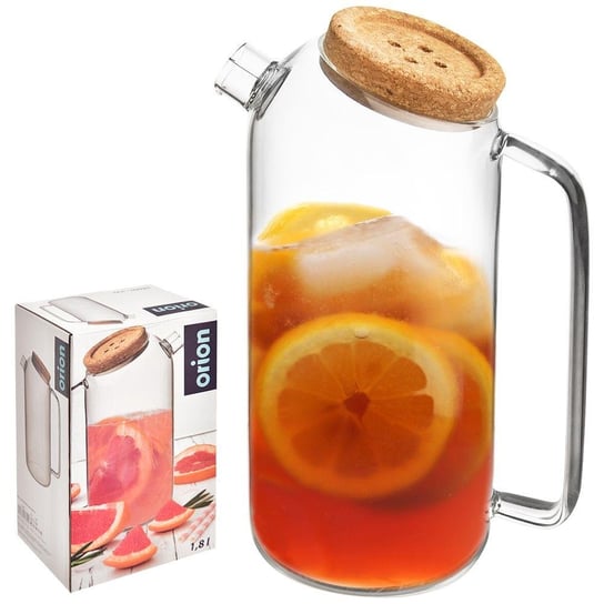 Orion Dzbanek szklany do wody herbaty napojów gorących gotowania z uchwytem i pokrywką z korka 1,8 l Orion