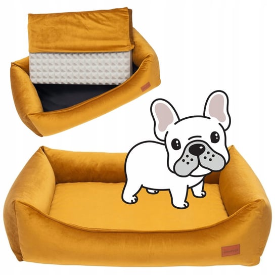 ORTOPEDYCZNA sofa dla psa terriera 90x70x20 cm Ukory welurowa MUSZTARDOWA Ukory