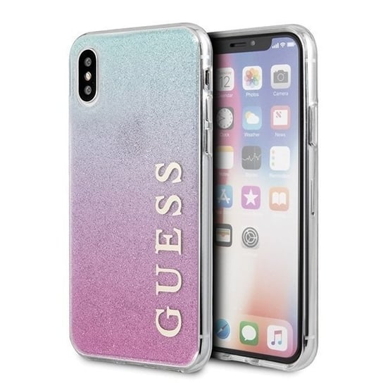 Oryginalne Etui Guess do iPhone X / Xs różowo-niebieski/pink blue hard case Gradient Glitter GUESS