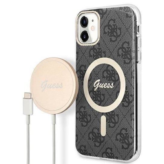 Oryginalne Etui IPHONE 11 Guess Hardcase 4G Print MagSafe + Wireless Charger (GUBPP13XH4EACSW) czarne GUESS
