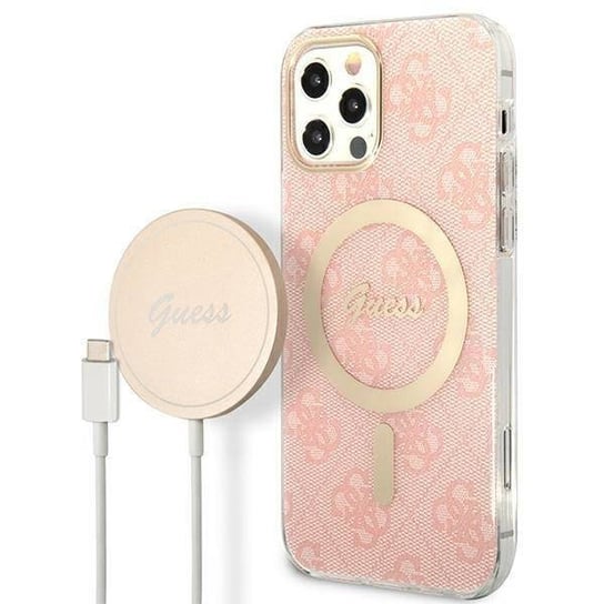 Oryginalne Etui IPHONE 12 / 12 PRO Guess Hardcase 4G Print MagSafe + Wireless Charger (GUBPP12MH4EACSP) różowe GUESS