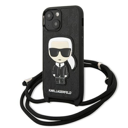 Oryginalne Etui IPHONE 13 MINI Karl Lagerfeld Hardcase Leather Monogram Patch And Cord Iconik (KLHCP13SCMNIPK) czarne Karl Lagerfeld