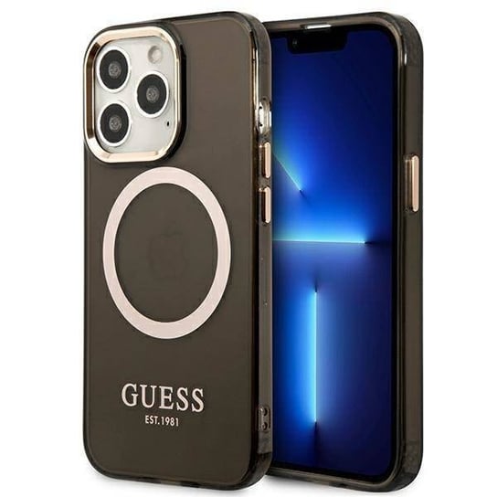 Oryginalne Etui IPHONE 13 PRO Guess Hard Case Gold Outline Translucent MagSafe (GUHMP13LHTCMK) czarne GUESS