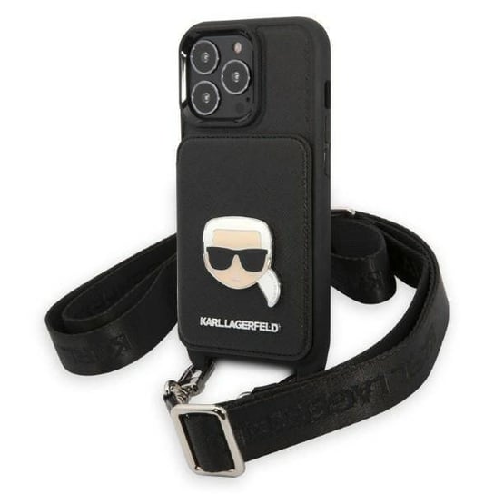 Oryginalne Etui IPHONE 13 PRO Karl Lagerfeld Hardcase Saffiano Metal Karl Head czarne Karl Lagerfeld