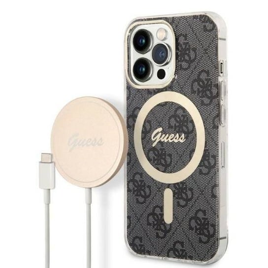Oryginalne Etui IPHONE 13 PRO MAX Guess Hardcase 4G Print MagSafe + Wireless Charger (GUBPP14LHMEACSH) czarne GUESS