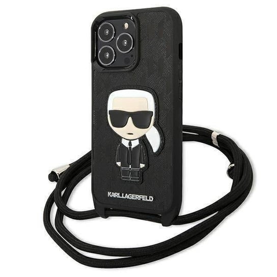 Oryginalne Etui IPHONE 13 PRO MAX Karl Lagerfeld Hardcase Leather Monogram Patch And Cord Iconik (KLHCP13XCMNIPK) czarne Karl Lagerfeld