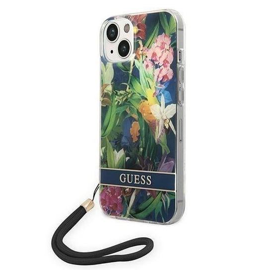 Oryginalne Etui IPHONE 14 Guess Hardcase Flower Strap (GUOHCP14SHFLSB) niebieskie GUESS