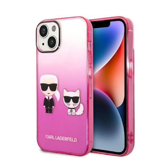 Oryginalne Etui IPHONE 14 Karl Lagerfeld Hardcase Gradient Ikonik Karl & Choupette (KLHCP14STGKCP) różowe Karl Lagerfeld