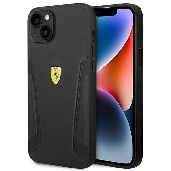 Oryginalne Etui IPHONE 14 PLUS Ferrari Hardcase Leather Stamp Sides (FEHCP14MRBUK) czarne Ferrari