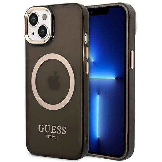 Oryginalne Etui Iphone 14 Plus Guess Hard Case Gold Outline Translucent Magsafe (Guhmp14Mhtcmk) Czarne GUESS