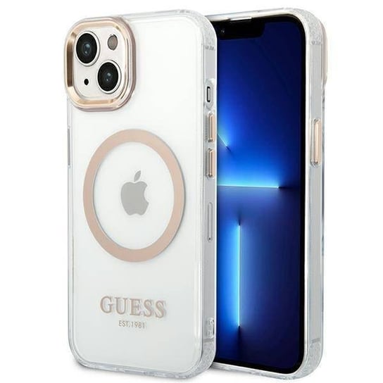 Oryginalne Etui Iphone 14 Plus Guess Hard Case Metal Outline Magsafe (Guhmp14Mhtrmd) Złote GUESS