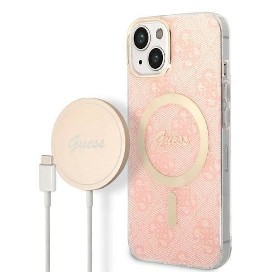 Oryginalne Etui IPHONE 14 PLUS Guess Hardcase 4G Print MagSafe + Wireless Charger (GUBPP13LH4EACSW) różowe GUESS