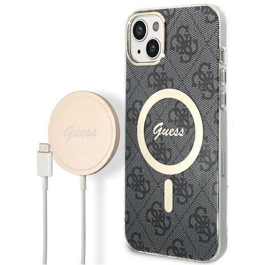 Oryginalne Etui IPHONE 14 PLUS Guess Hardcase 4G Print MagSafe + Wireless Charger (GUBPP14LH4EACSW) czarne GUESS