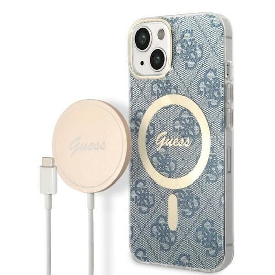 Oryginalne Etui IPHONE 14 PLUS Guess Hardcase 4G Print MagSafe + Wireless Charger (GUBPP14SH4EACSW) niebieskie GUESS