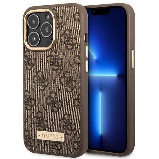 Oryginalne Etui Iphone 14 Pro Guess Hard Case 4G Logo Plate Magsafe (Guhmp14Lu4Gprw) Brązowe GUESS