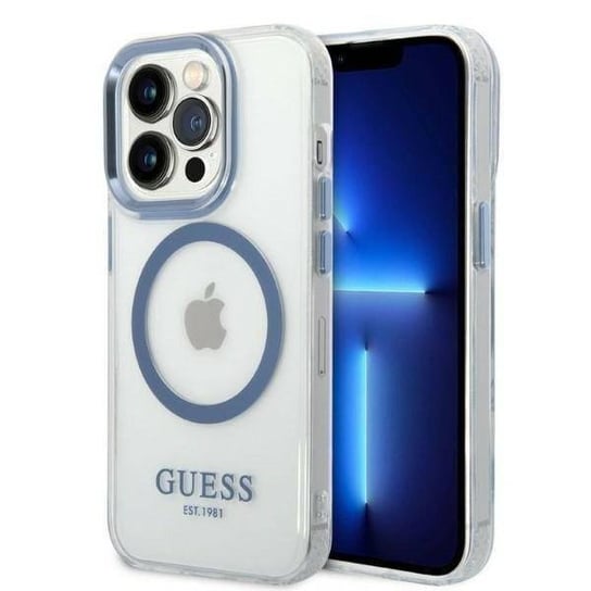 Oryginalne Etui Iphone 14 Pro Guess Hard Case Metal Outline Magsafe (Guhmp14Lhtrmb) Niebieskie GUESS