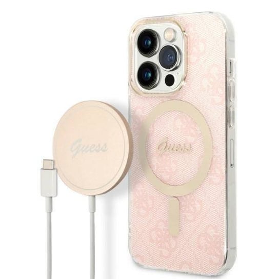 Oryginalne Etui IPHONE 14 PRO Guess Hardcase 4G Print MagSafe + Wireless Charger (GUBPN61H4EACSW) różowe GUESS