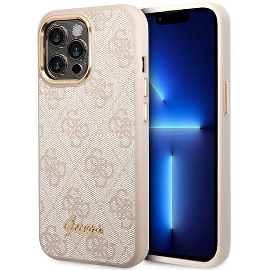 Oryginalne Etui IPHONE 14 PRO MAX Guess Hard Case 4G Vintage Gold Logo (GUHCP14XHG4SHP) różowe GUESS