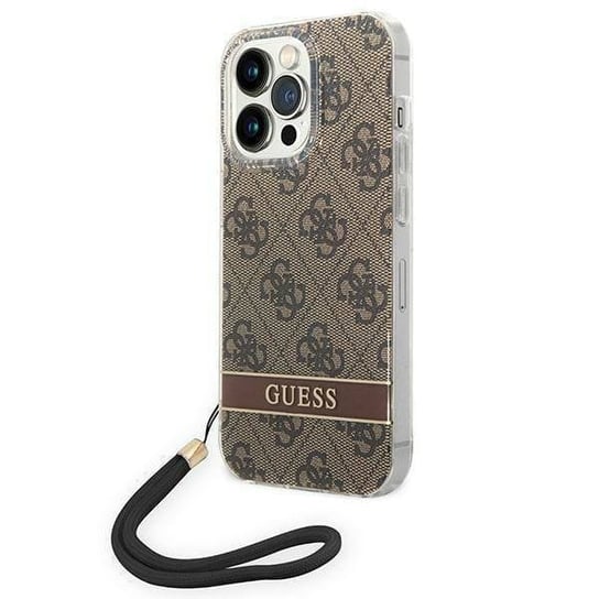 Oryginalne Etui IPHONE 14 PRO MAX Guess Hardcase 4G Print Strap (GUOHCP14XH4STW) brązowe GUESS