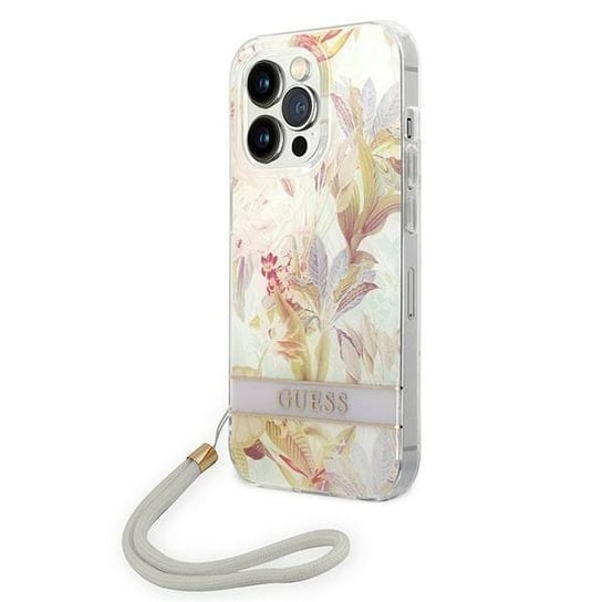 Oryginalne Etui IPHONE 14 PRO MAX Guess Hardcase Flower Strap (GUOHCP14XHFLSU) fioletowe GUESS