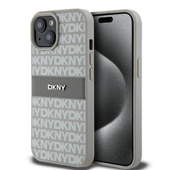 Oryginalne Etui IPHONE 15 PLUS / 14 PLUS DKNY Hardcase Leather Mono Stripe & Metal Logo (DKHCP15MPRTHSLE) beżowe Inna marka