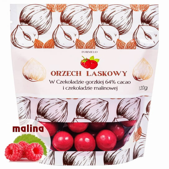 Orzech laskowy w czekoladzie malinowej gorzkiej 120g Formelo