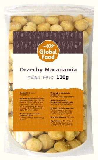 ORZECHY MAKADAMIA ORZECH MACADAMIA GLOBAL FOOD 100g Inny producent
