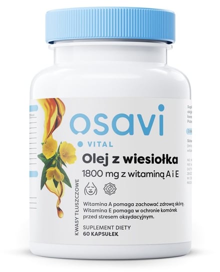 Osavi - Olej z Wiesiołka z Witaminą A i E, 1800mg, Suplement diety, 60 kaps. miękkich Osavi