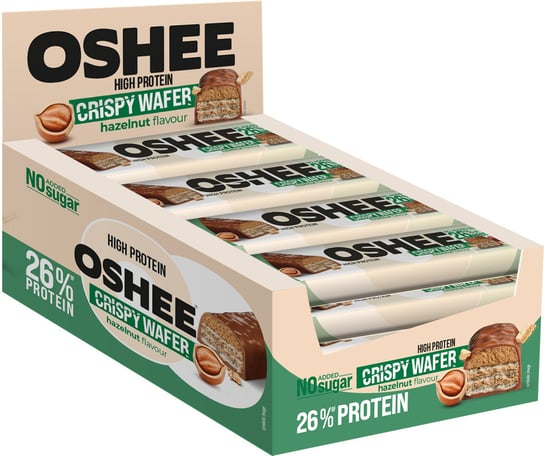 Oshee chrupiące BATONY PROTEINOWE orzech 37 g x 12 | Crispy wafelek BIAŁKOWY Oshee