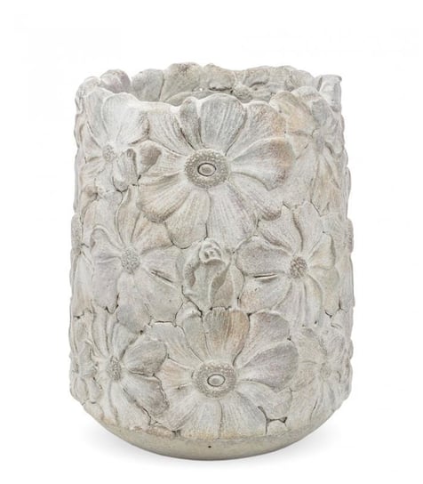 Osłonka cementowa w kwiaty biała 19,5x18x18 cm Pigmejka