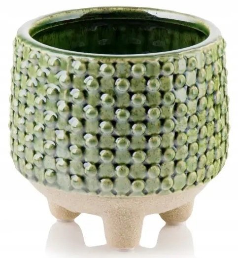 Osłonka Ceramiczna Na Nóżkach Zielona 12 cm POLNIX