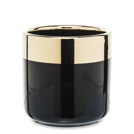 Osłonka na doniczkę, ceramiczna donica Glamour, czarna ze złotym zdobieniem ART-POL