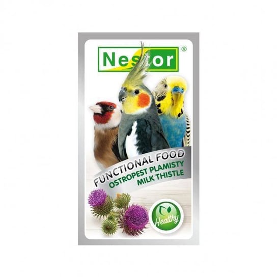 Ostropest dla Ptaków 20g, Nestor Żywność Funkcjonalna z Wit. E, C, K, cynkiem i selenem, działanie przeciwzapalne, regeneruje wątrobę, reguluje cholesterol Nestor