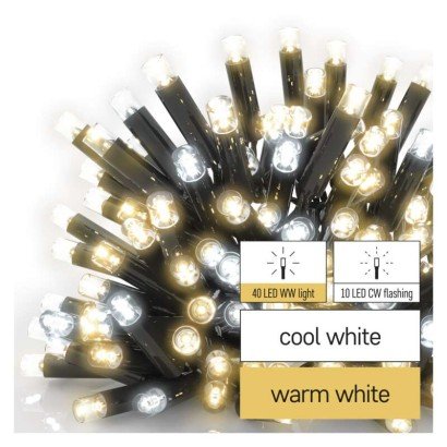 Oświetlenie łączone Profi- sople 50LED 3m, ciepła biel+zimna biel miga, czarny, IP44 Emos