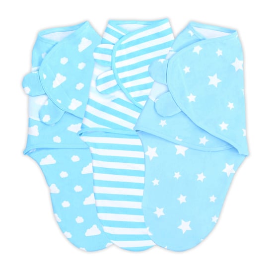 Otulacz niemowlęcy 0-3 miesiące - Kocyk do otulania z bawełny zestaw 3 sztuk Chmurki niebieskie Totsy Baby